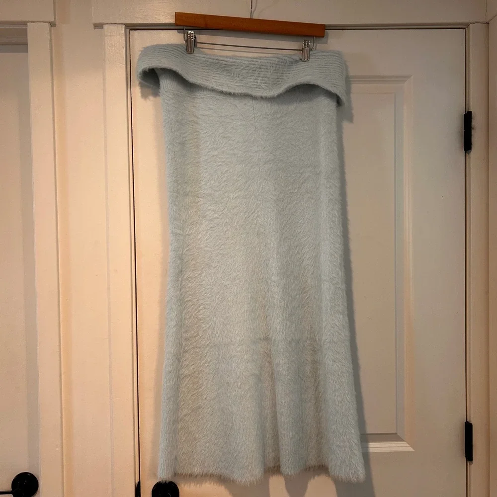 Anthropologie Fuzzy Sweater Knit Foldover Maxi Skirt Women XL Pastel Heavy Thick